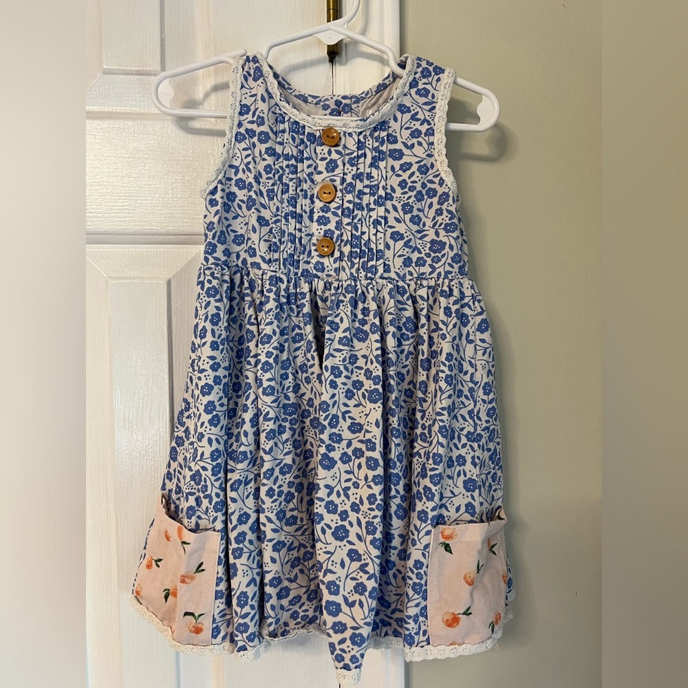 SweetHoney Blue Floral Dress with Wooden Buttons